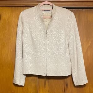 Kate Hill Cream Brocade Dress Blazer Jacket Zip 3/4 Evening Event Guest Holiday